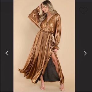 Aura Metallic Gold Wrap Dress